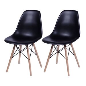 Kit 2 Cadeiras Jantar Eames De Madeira Assento Preto Marrom