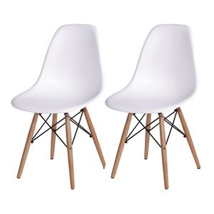 Kit 2 Cadeiras Jantar Eames Eiffel Pés De Madeira Com Assento Branco - Cor: Marrom