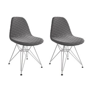 Kit 2 Cadeiras Jantar Eames Eiffel Estofadas Grafite Base Ferro Branco - Cor: Marrom