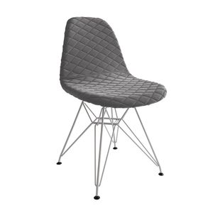 Cadeira Jantar Eames Eiffel Estofada Grafite Base Ferro Branco