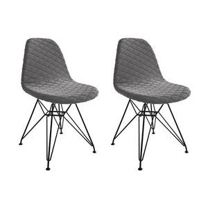 Kit 2 Cadeiras Jantar Estofadas Grafite Eames Base Ferro Preto - Cor: Marrom