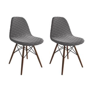Kit 2 Cadeiras Jantar Eames Eiffel Estofadas Grafite Base Madeira - Cor: Marrom