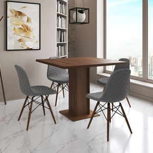 Mesa Jantar Londres Quadrada Amêndoa 90Cm 4 Cadeiras Eames Estofadas Grafite Madeira