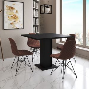 Mesa Jantar Londres Quadrada Preta 90Cm 4 Cadeiras Estofadas Caramelo Eames Ferro Preto
