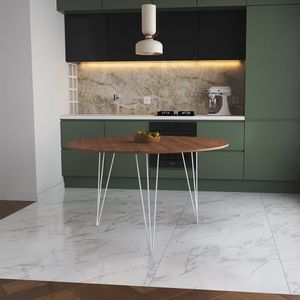 Mesa De Jantar Redonda 110Cm Amêndoa Clips 3 Pés Ferro Branco