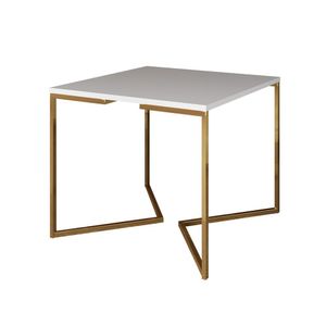 Mesa De Jantar Industrial Quadrada Branca 90Cm Base V Dourada