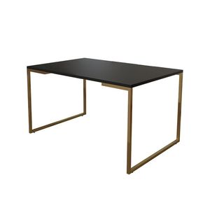 Mesa De Jantar Industrial Retangular Preta 120X75Cm Base Dourada