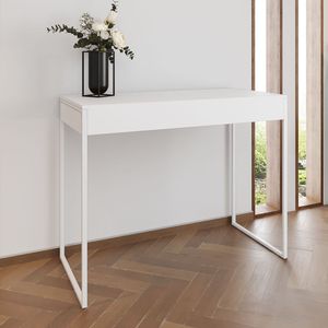 Aparador Industrial Retangular Califórnia Branco 137X40Cm Base Ferro Branco - Cor: Marrom