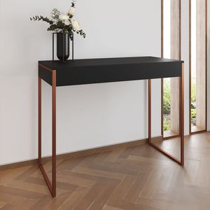 Aparador Industrial Retangular Califórnia Preto 137X40Cm Base Cobre - Cor: Preto