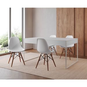 Mesa Jantar Industrial Retangular Filadélfia Branca 137X90Cm Base Ferro Branco Com 4 Cadeiras Branca