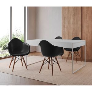 Mesa Jantar Industrial Filadélfia Branca 137X90Cm Base Ferro Branco Com 4 Poltronas Pretas Branco
