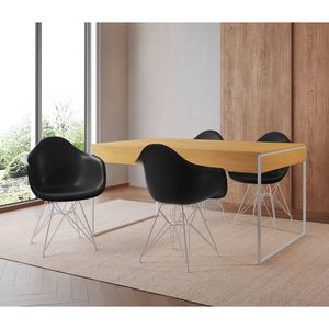 Mesa Jantar Industrial Filadélfia Canela 137X90Cm Com 4 Poltronas Pretas Base Ferro Bra Marrom