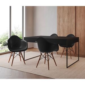 Mesa Jantar Industrial Filadélfia Preta 137X90Cm Base Ferro Preto Com 4 Poltronas Pretas