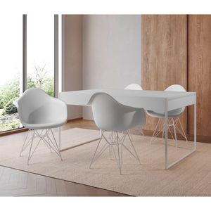 Mesa Jantar Industrial Filadélfia Branca 137X90Cm Com 4 Poltronas Brancas Base Ferro Br Branco