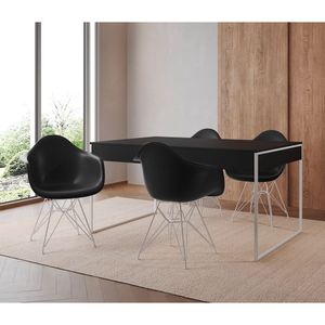 Mesa Jantar Industrial Filadélfia Preta 137X90Cm Com 4 Poltronas Pretas Base Ferro Bran Preto
