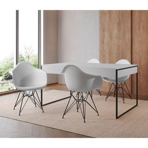 Mesa Jantar Industrial Filadélfia Branca 137X90Cm Com 4 Poltronas Brancas Base Ferro Pr Branco