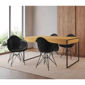 Mesa Jantar Industrial Filadélfia Canela 137X90Cm Com 4 Poltronas Pretas Base Ferro Pre Marrom
