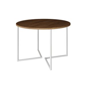 Mesa Jantar Industrial Redonda Amêndoa 110Cm Base V Ferro Branco