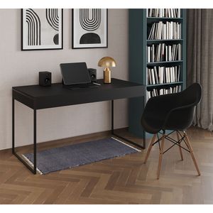 Escrivaninha Estilo Industrial Malta Preta 137X53Cm Ferro Preto Com 1 Poltrona Preta Eam Marrom