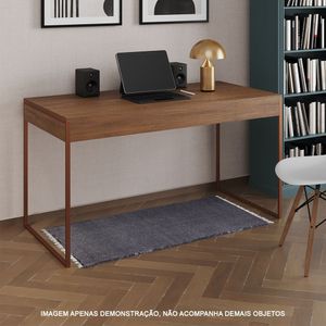 Escrivaninha Industrial Madeira Padrão Office Amêndoa Malta Com Base Cobre Marrom