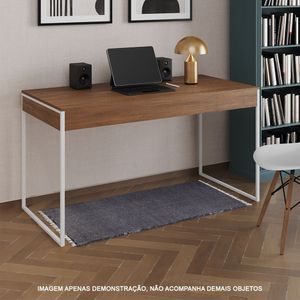 Escrivaninha Industrial Madeira Padrão Office Amêndoa Malta Com Base Em Ferro Branco Marrom