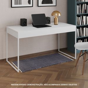 Escrivaninha Industrial Madeira Padrão Office Branca Malta Com Base Em Ferro Branco Branco