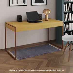Escrivaninha Industrial Madeira Padrão Office Canela Malta Com Base Cobre Marrom