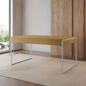 Mesa Jantar Industrial Retangular Filadélfia Canela 137X90Cm Base Ferro Branco