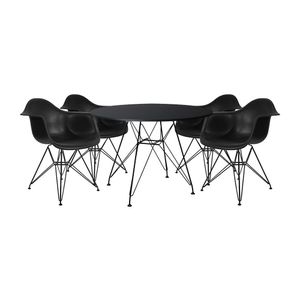Mesa Sala De Jantar Redonda 90Cm Preta Com 4 Poltronas Pretas Ferro Preto Preto