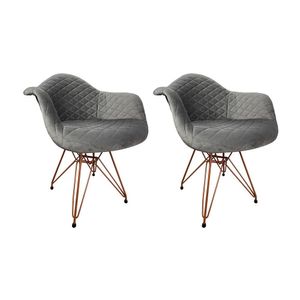 Kit 2 Poltronas Jantar Estofadas Cinza Base Cobre Cinza