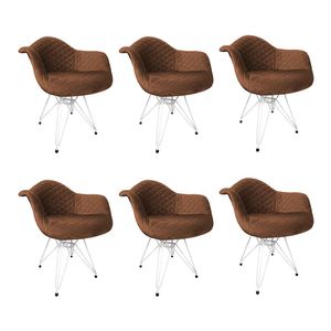 Kit 6 Poltronas Jantar Estofadas Caramelo Base Ferro Branco Amarelo