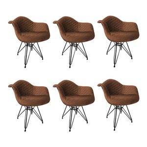 Kit 6 Poltronas Jantar Estofadas Caramelo Base Ferro Preto Amarelo