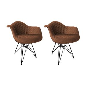 Kit 2 Poltronas Jantar Estofadas Caramelo Base Ferro Preto Amarelo