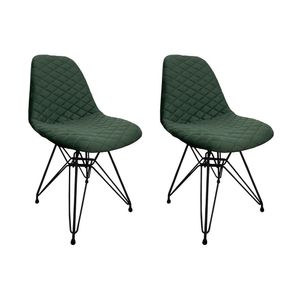 Kit 2 Cadeiras Jantar Estofadas Verde Eiffel Eames Base Ferro Preto - Cor: Marrom