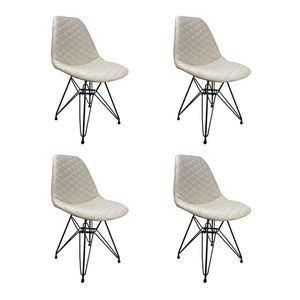 Kit 4 Cadeiras Jantar Estofadas Nude Eiffel Eames Base Ferro Preto - Cor: Marrom