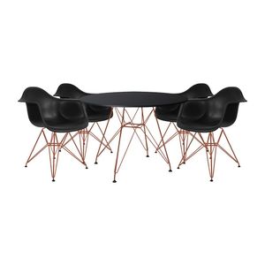 Mesa De Jantar Redonda Preta 110Cm Com 4 Poltronas Pretas Ferro Cobre Preto
