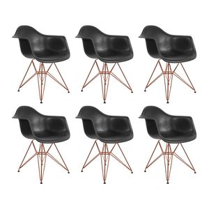 Kit 6 Poltronas Preta Com Braço Daw Em Ferro Cobre Preto