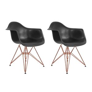 Kit 2 Poltronas Preta Com Braço Daw Em Ferro Cobre Preto
