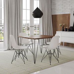 Mesa Sala De Jantar Industrial Amêndoa 120X75 Com 4 Cadeiras Brancas De Ferro Preto