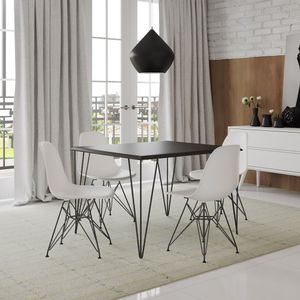 Mesa Sala De Jantar Industrial Preta 120X75 Com 4 Cadeiras Brancas De Ferro Preto