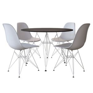 Conjunto De Jantar Eames Eiffel Tampo Redondo 110Cm Com 4 Cadeiras Brancas Base De Ferro Branco