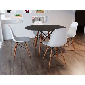 Sala De Jantar Mesa Eames Preta 90Cm Com 4 Cadeiras Brancas Cor: Preto