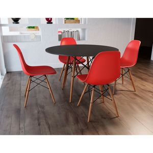Sala De Jantar Mesa Eames 90Cm Preta Com 4 Cadeiras Vermelhas - Up Home - Cor: Preto