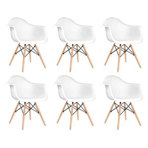 Kit 6 Poltronas Eames De Madeira Com Braço Daw Com Assento Branco