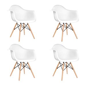 Kit 4 Cadeiras Eames Eifflel Com Braço Daw De Madeira Com Assento Branco