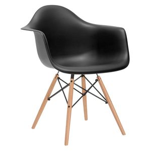 Poltrona Eames De Madeira Com Braço Daw Com Assento Preto