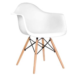 Cadeira Eames Eifflel Com Braço Daw De Madeira Com Assento Branco