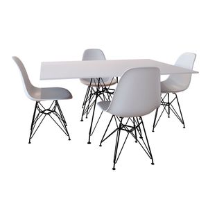 Conjunto De Mesa De Ferro Preto Tampo Branco 120X75 4 Cadeiras Ferro Preta Assento Bran
