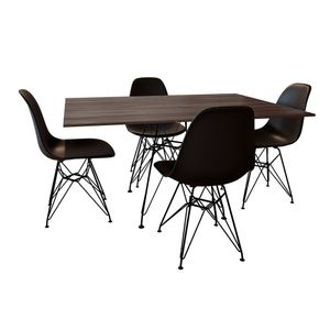 Conjunto De Mesa De Ferro Preto Tampo Amêndoa 120X75 4 Cadeiras Ferro Preta Assento Pre