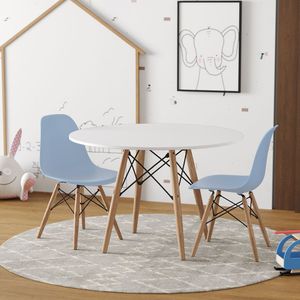 Conjunto De Mesa Madeira Infantil Redondo Branco 2 Cadeiras Azul